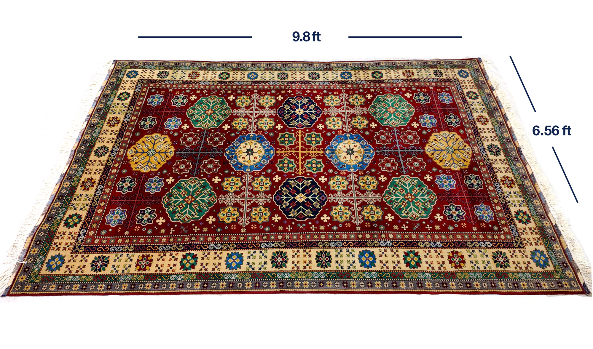 Keshta 7 Color carpet, Mazar Sharif hand woven carpet, 50/50 texture, Made of pure wool Size: 9,8 x 6.56 (ft)