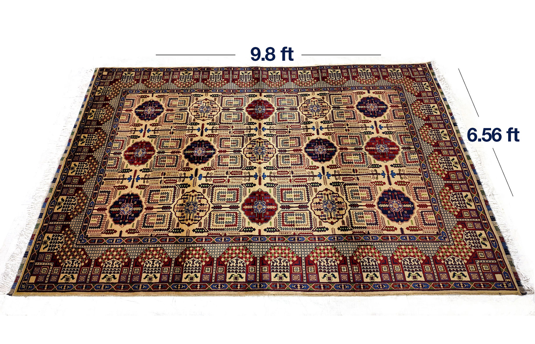 Wheat carpet map of seven colors Mazar Sharif hand woven carpet  50/50,  Made of pure wool, Size: 9.8x6.56 Ft